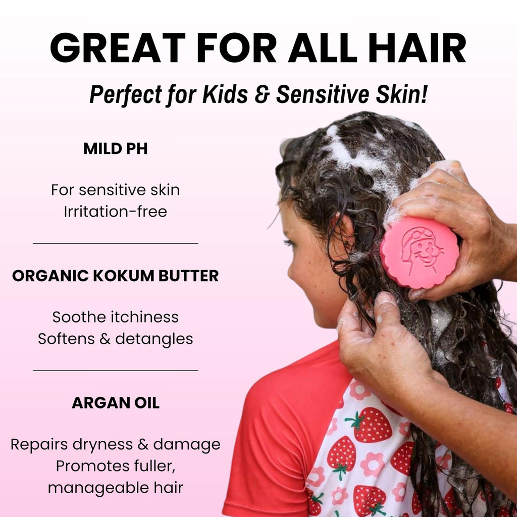Otter Co Kids Strawberry Conditioner Bar – Tear-Free, Organic, Sulfate-Free for Sensitive Hair | USA Made