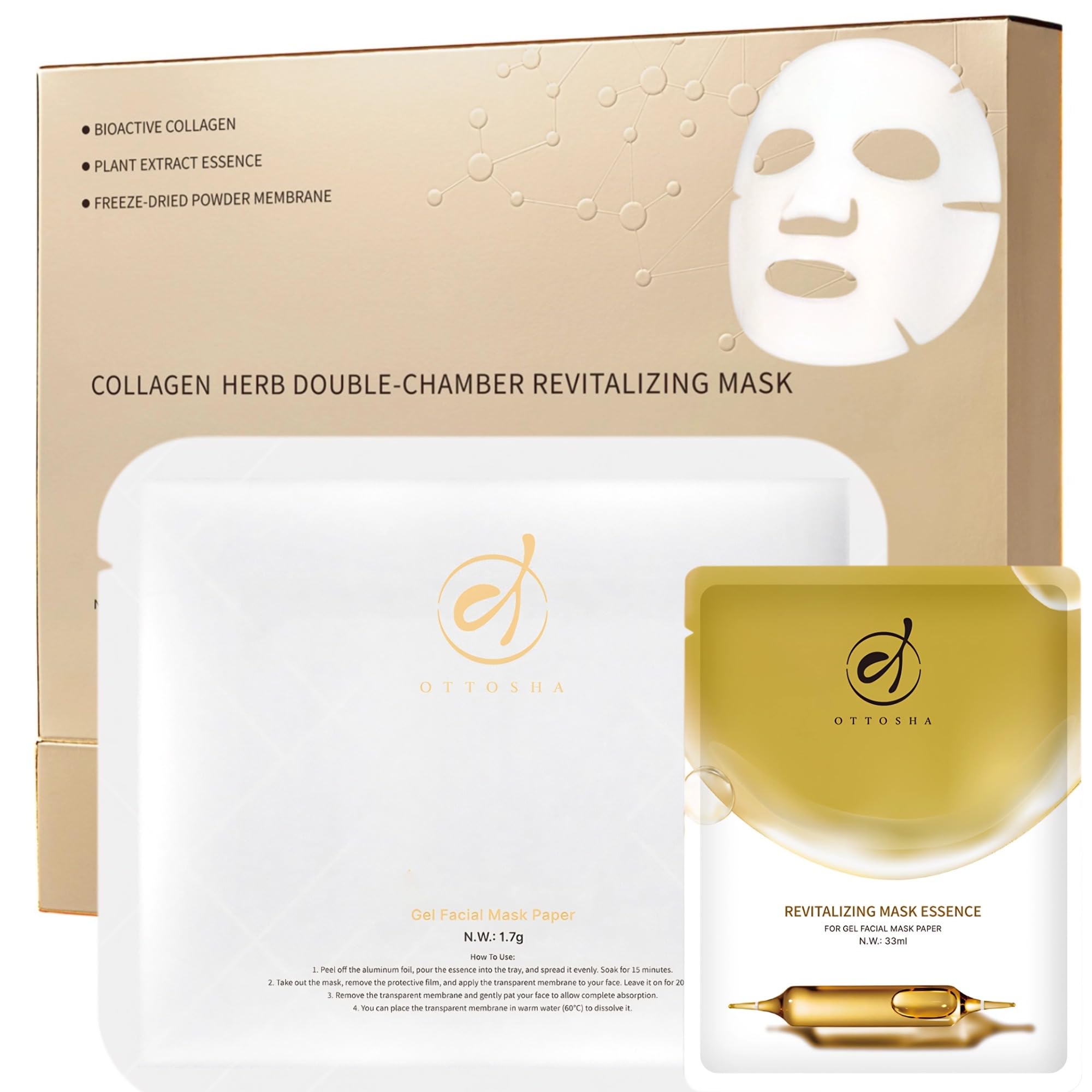 OTTOSHA Bioactive Collagen Face Mask with Separated Serum Gel & Powder Membrane | Hydrating, Repairing, Revitalizing