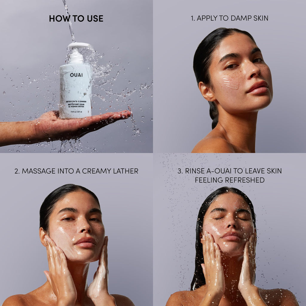 OUAI Detox Facial Cleanser - Deep Cleansing Face Wash with Glycolic Acid, Niacinamide & PHA