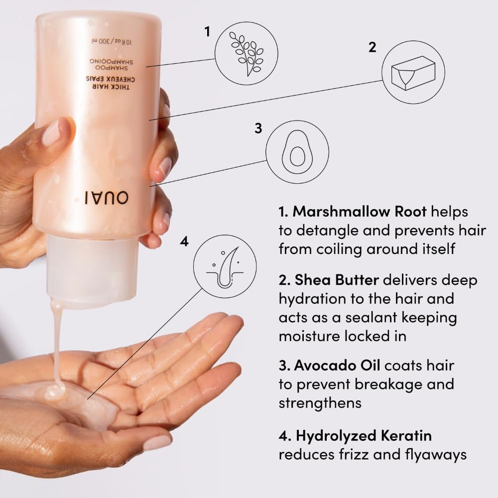 OUAI Thick Hair Shampoo & Conditioner Set – Travel Size with Keratin, Marshmallow Root, Shea Butter & Avocado Oil