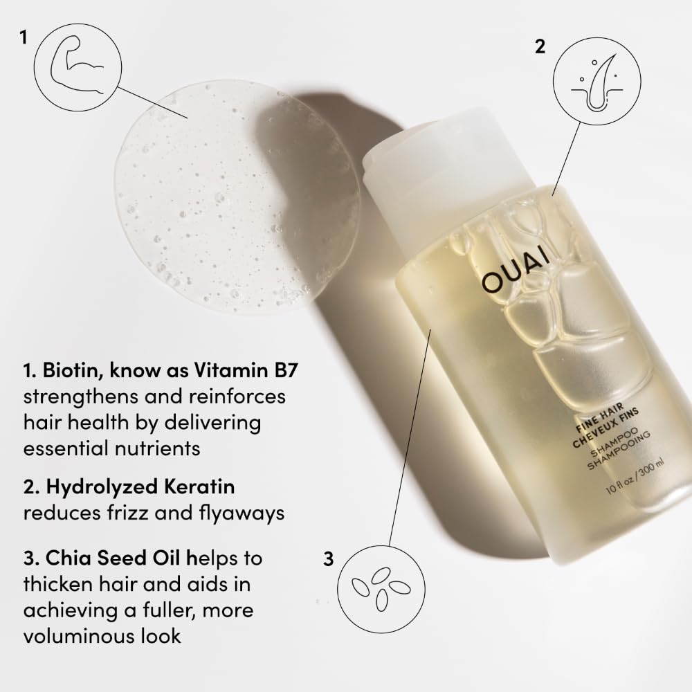 OUAI Fine Hair Shampoo & Conditioner Set – Travel Size, Volumizing with Keratin, Biotin & Chia Seed Oil