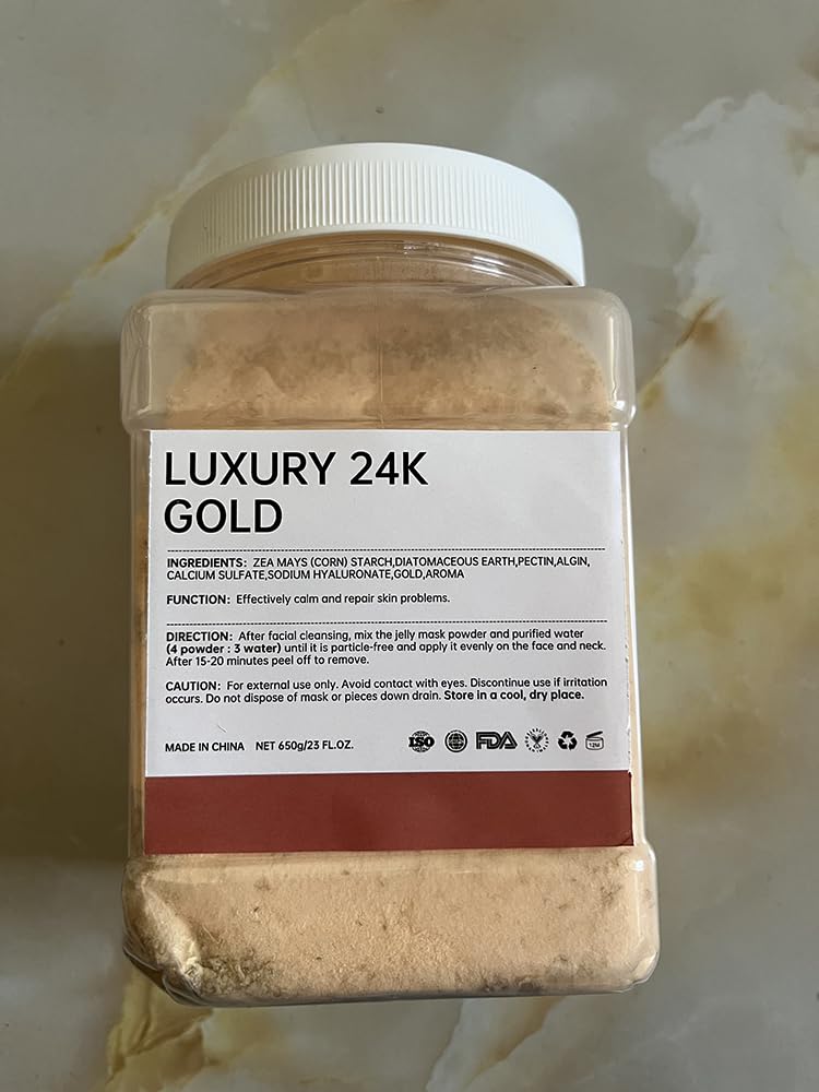 Ouhans 24k Gold Jelly Mask Powder for Facials – Hydrating Peel-Off Rubber Mask with Double-Ended Silicone Brush