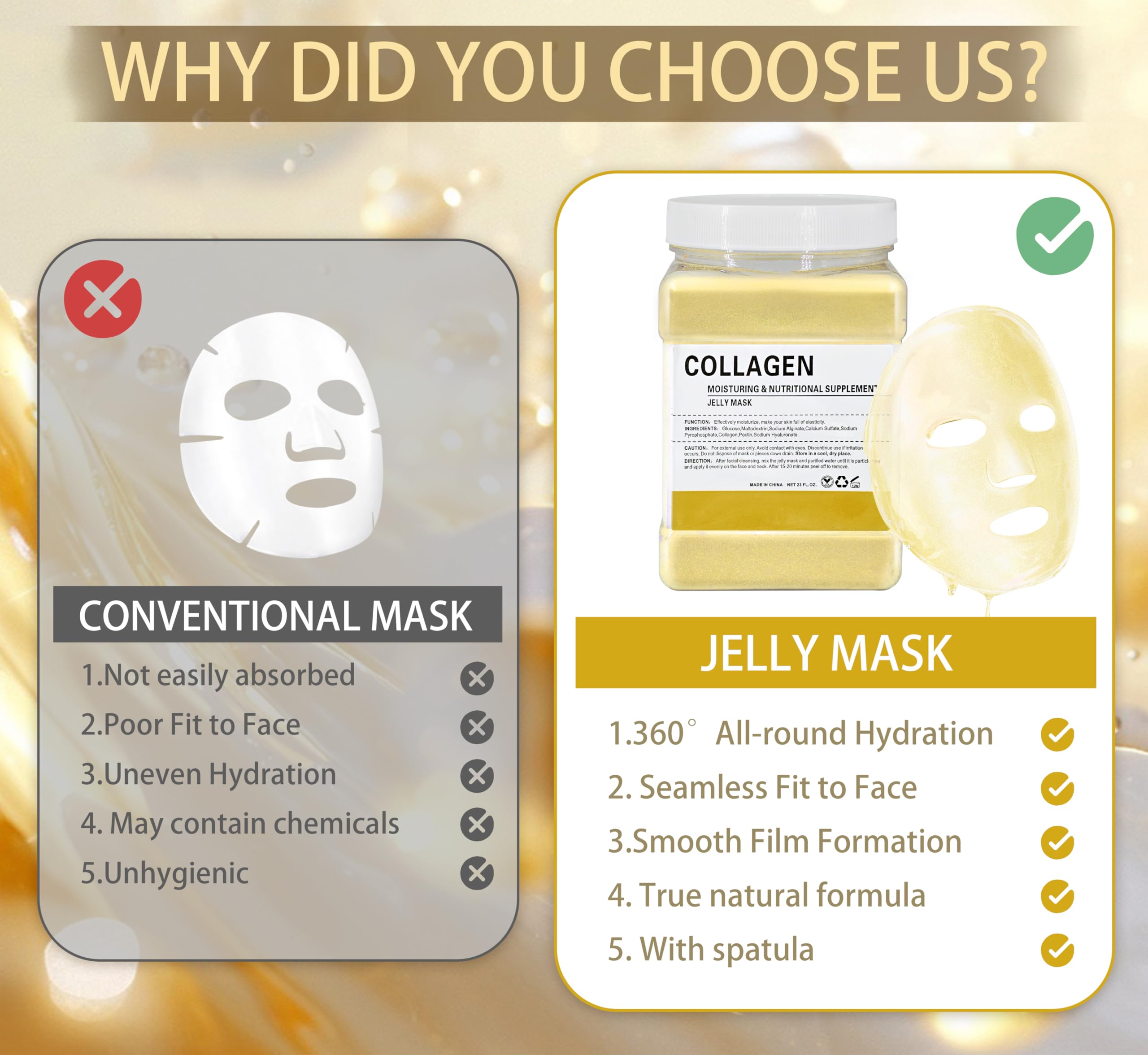 Ouhans Jelly Mask Powder for Facials – Hydrating Collagen Jelly Mask with Double-Ended Silicone Brush (23 fl oz)