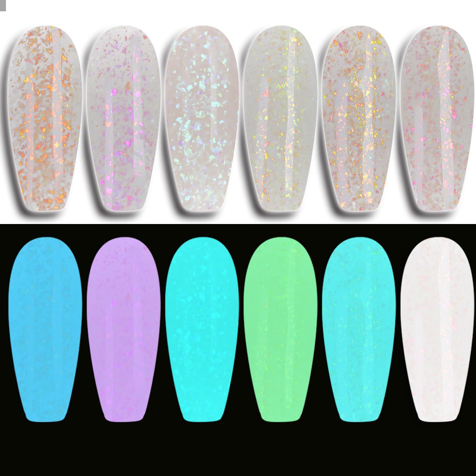 Oumisaya Glow in the Dark Opal Gel Nail Polish Set GP014 | Color-Changing Gel Polish (6 Colors)