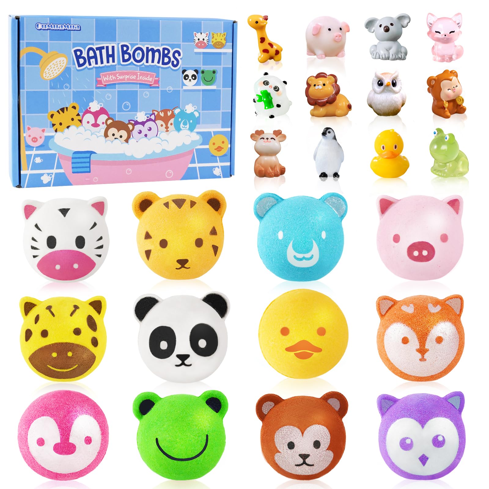 OuMuaMua Kids Bath Bombs with Surprise Toys Inside – 12 Animal-Shaped Bombs