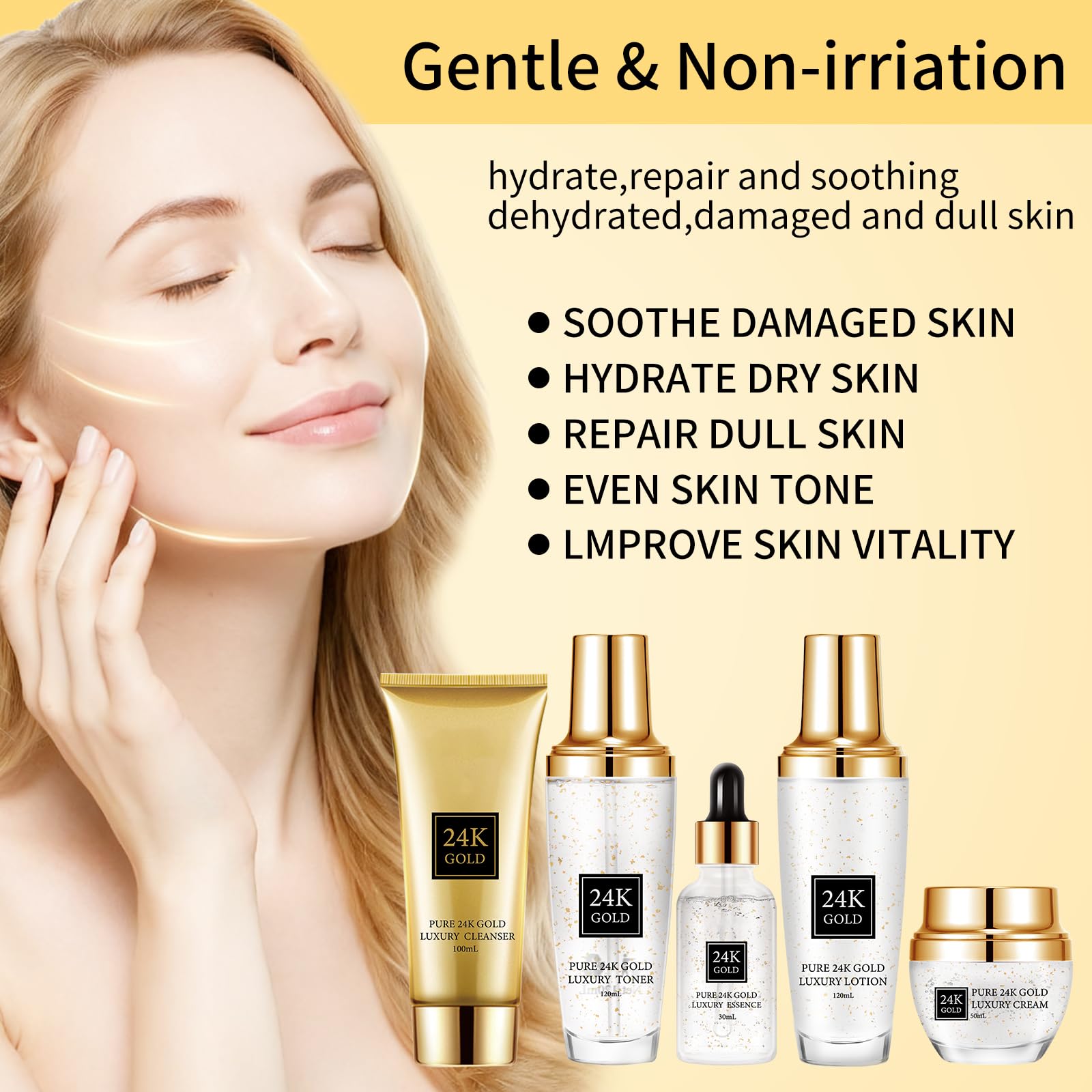 OUPEICHARM 24K Gold Skincare Set — 5-Piece Moisturizing Kit