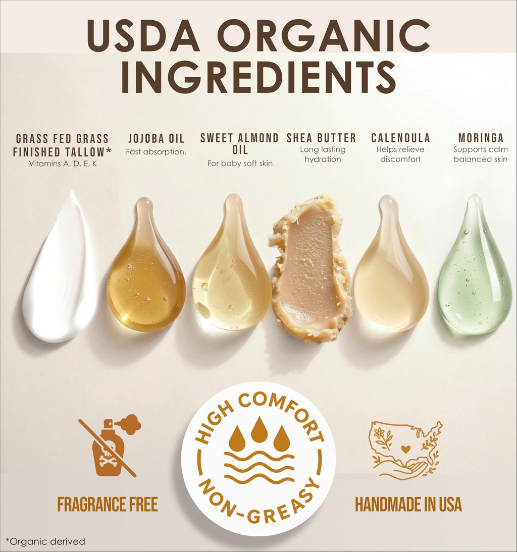 Our Earth Beauty Organic Beef Tallow Face Cream – Unscented, Grass-Fed, Whipped Moisturizer | USA Made