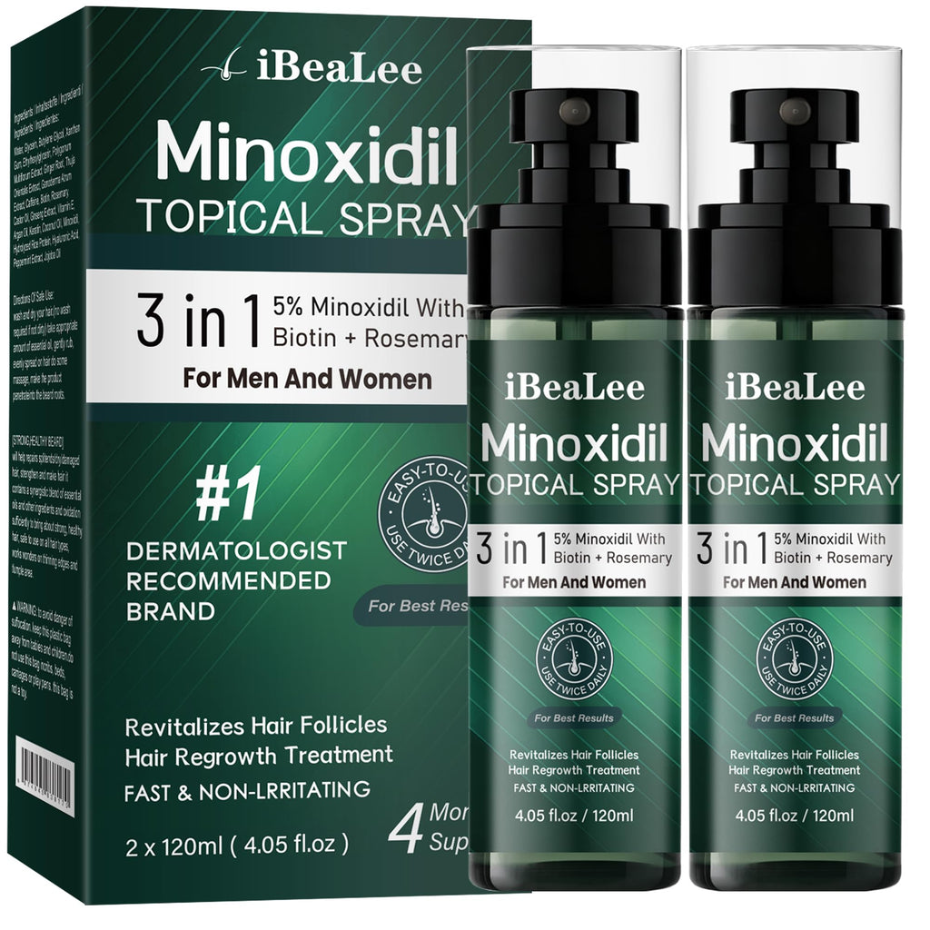 OURMUST 5% Minoxidil Hair Growth Spray for Men & Women – Biotin & Rosemary, 2 Bottles