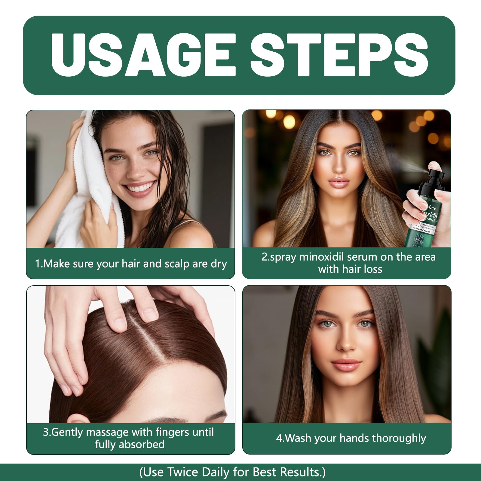 OURMUST 5% Minoxidil Hair Growth Spray for Men & Women – Biotin & Rosemary, 2 Bottles
