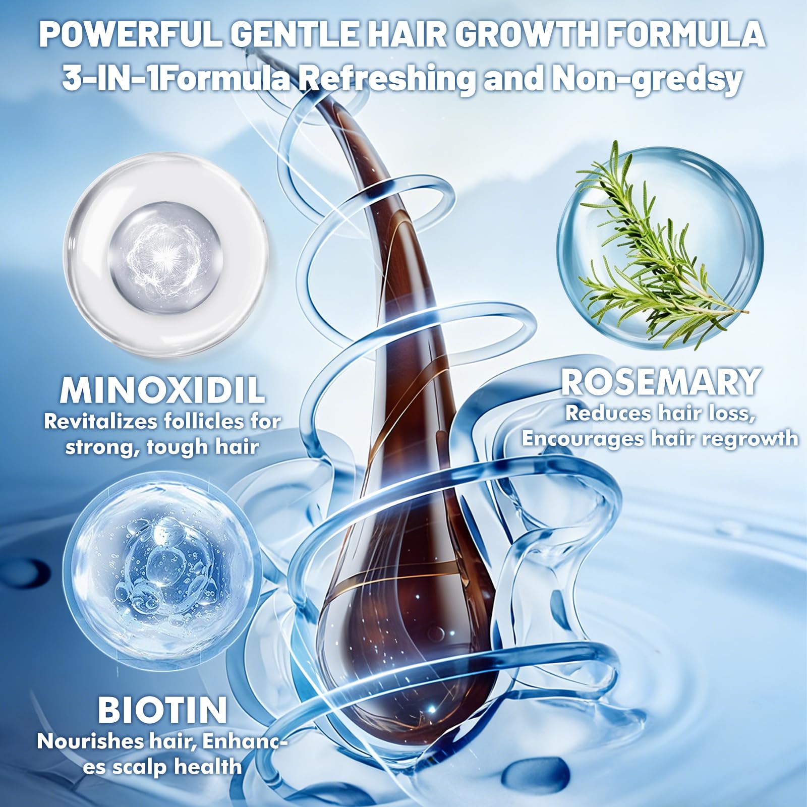 OURMUST 5% Minoxidil Hair Growth Spray for Men & Women – Biotin & Rosemary, 2 Bottles