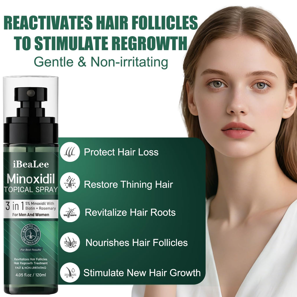 OURMUST 5% Minoxidil Hair Growth Spray for Men & Women – Biotin & Rosemary, 2 Bottles