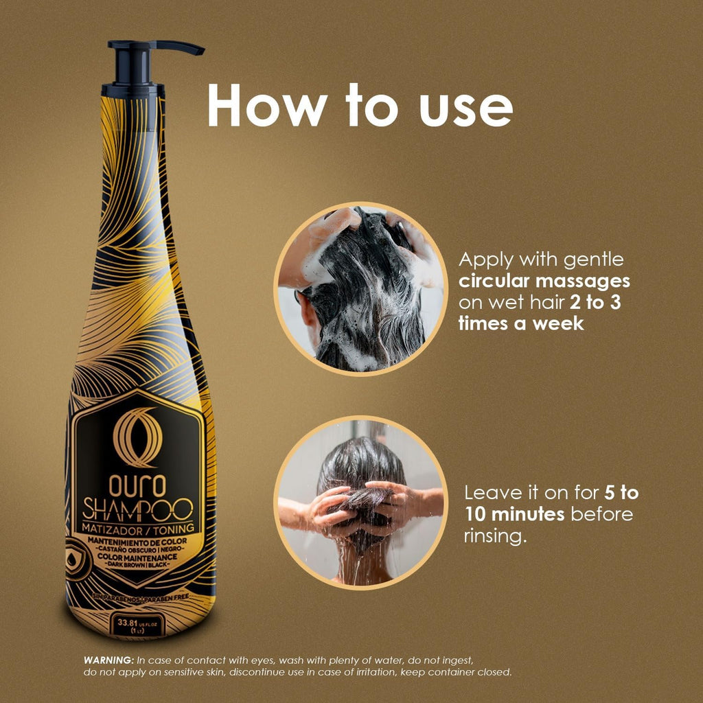 OURO Color-Enhancing Shampoo for Dark Brown & Black Hair – Neutralizes Brassiness, Boosts Shine, Color Protection (33.81 oz)