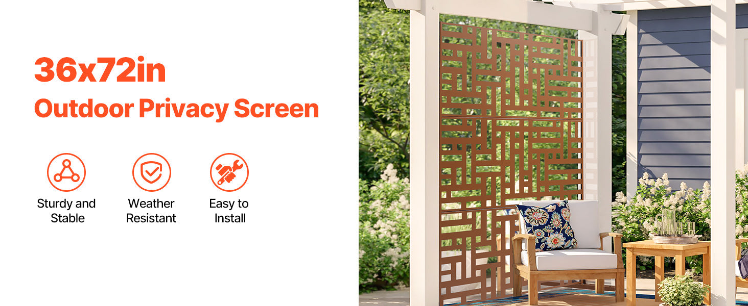 VEVOR Metal Privacy Screen Freestanding Outdoor Divider with Stand 3-Panel Decorative Garden Steel Privacy Fence for Balcony