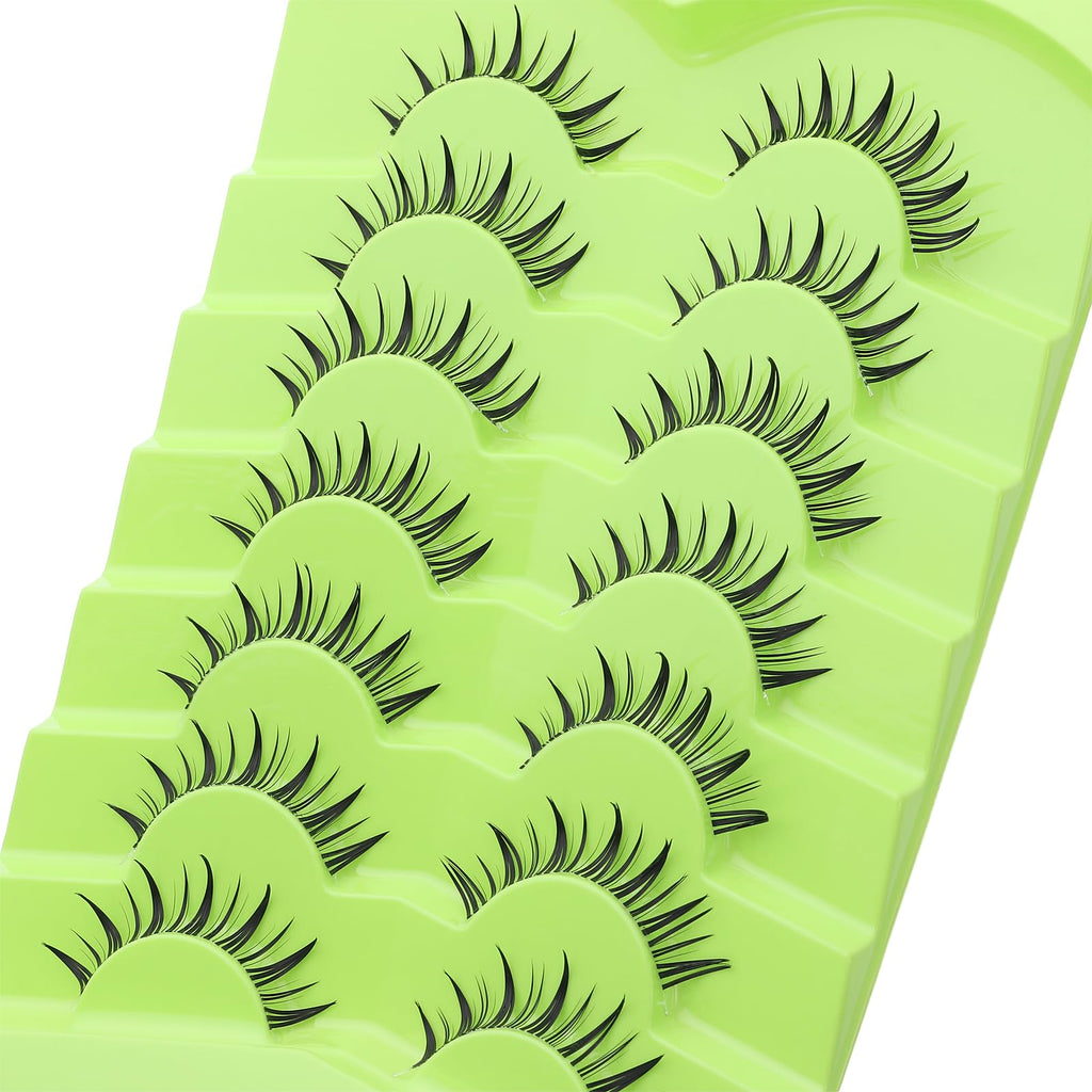 Outopen 7 Pairs Manga Lashes – Natural Look, Spiky Wispy Anime Lashes, Clear Band