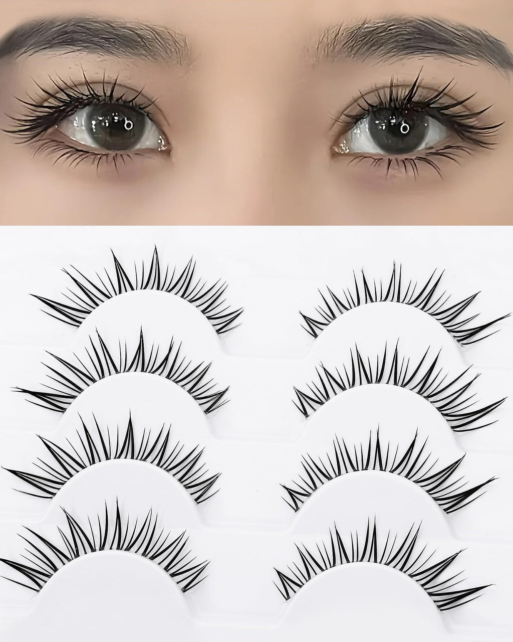 outopen 10 Pairs Fox Eye Manga Lashes – Natural Look, Clear Band, Asian Doll Style