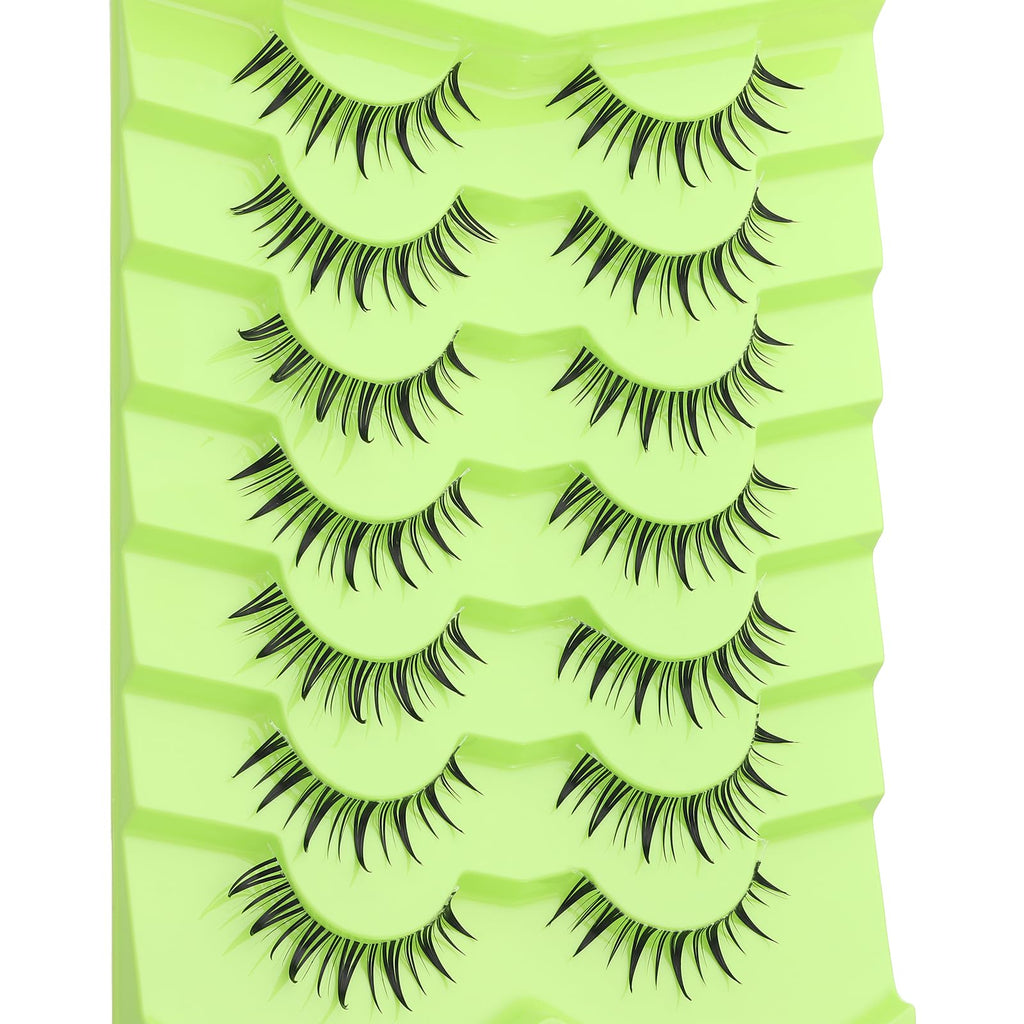 Outopen 7 Pairs Manga Lashes – Natural Look, Spiky Wispy Anime Lashes, Clear Band