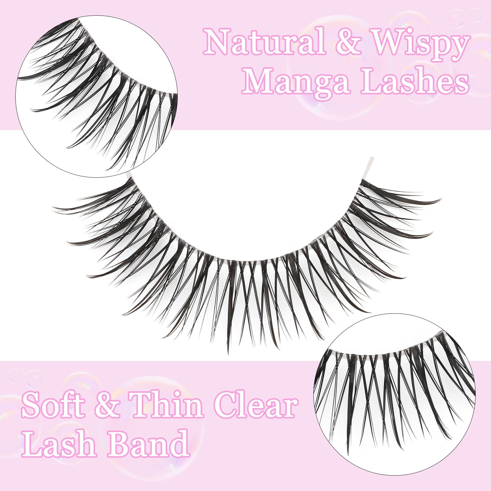 outopen Manga Lashes – 10 Pairs Natural Look with Clear Band | Anime-Inspired Lashes