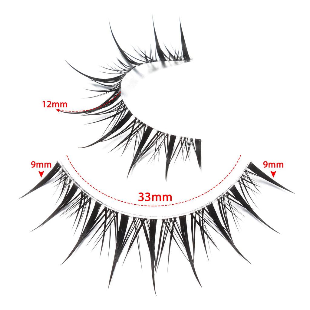 outopen Manga Lashes – 10 Pairs Clear Band 9-12mm, Wet Look Spiky Anime Eyelashes