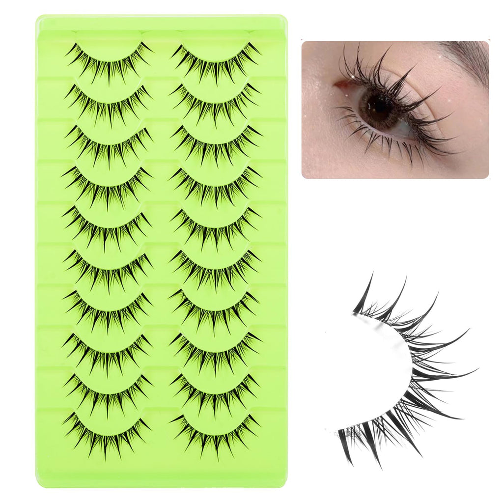outopen Manga Lashes – 10 Pairs Clear Band 9-12mm, Wet Look Spiky Anime Eyelashes