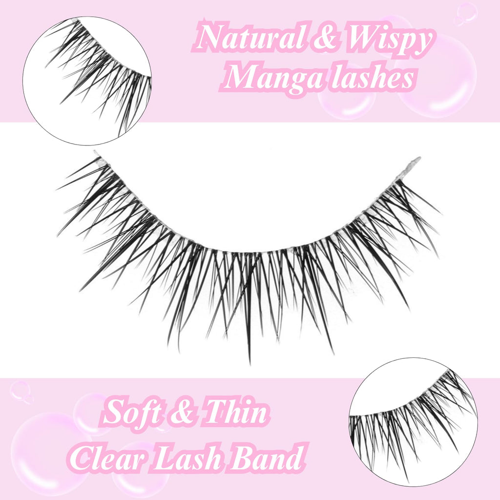Outopen Manga Lashes - Natural Look Wispy Spiky Anime Lashes with Clear Band for Cosplay