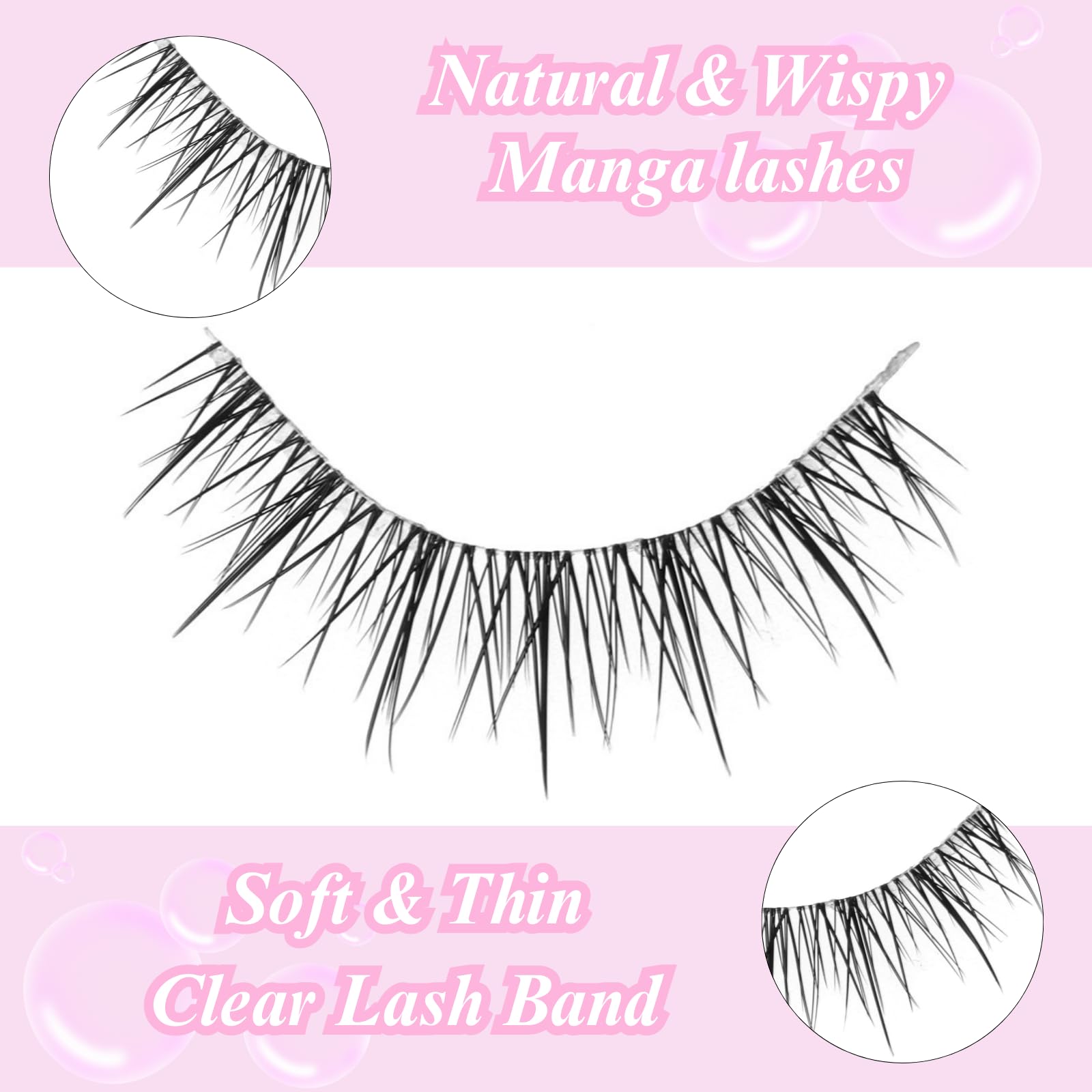 Outopen Manga Lashes - Natural Look Wispy Spiky Anime Lashes with Clear Band for Cosplay
