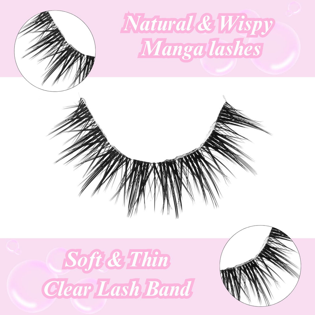 outopen Manga Lashes 10 Pairs – Natural Look, Clear Band, Anime Style Cosplay Lashes