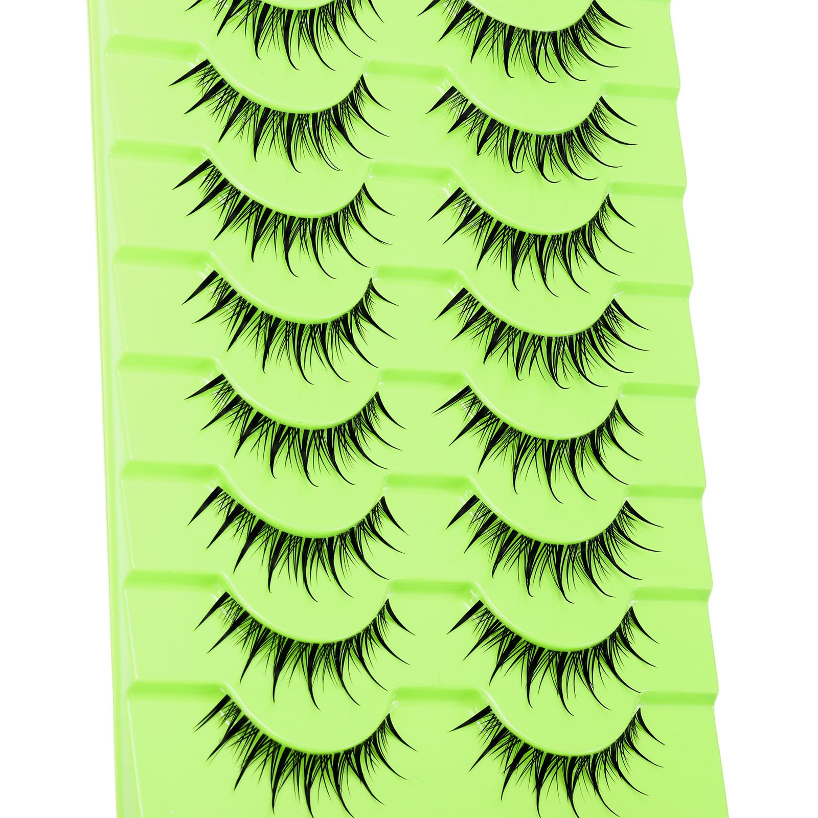 outopen Manga Lashes – 10 Pairs Clear Band 9-12mm, Wet Look Spiky Anime Eyelashes