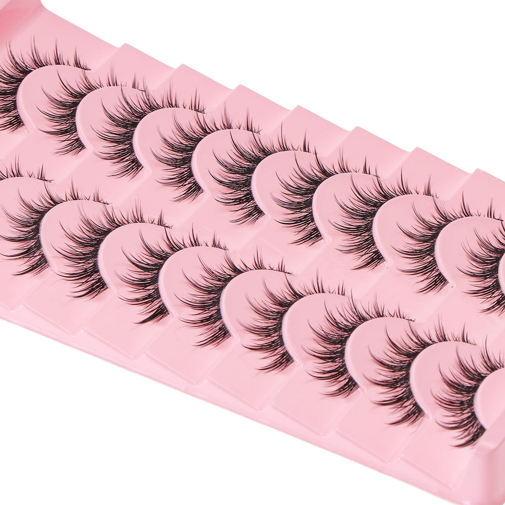 outopen Manga Lashes 10 Pairs – Natural Look, Clear Band, Anime Style Cosplay Lashes