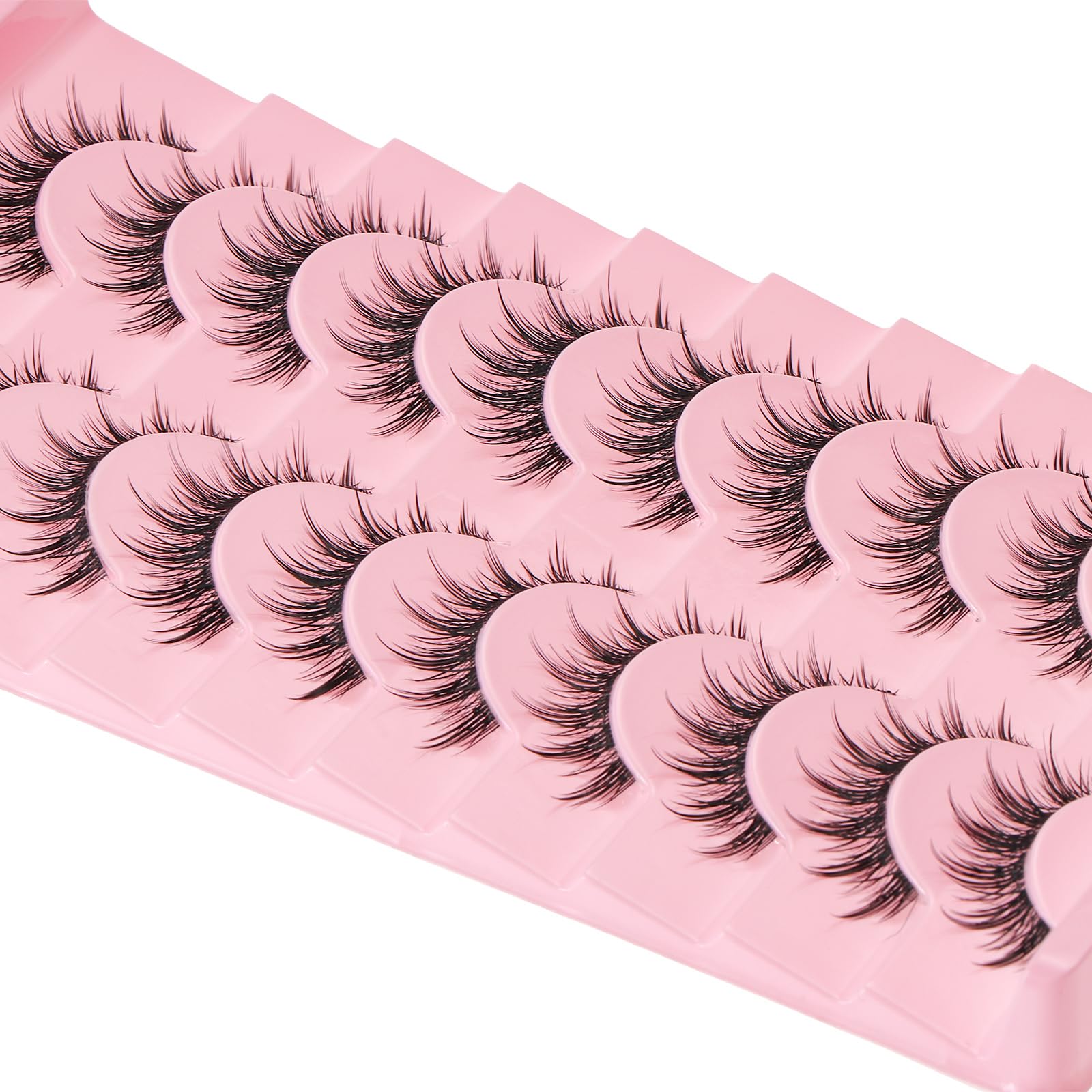 outopen Manga Lashes 10 Pairs – Natural Look, Clear Band, Anime Style Cosplay Lashes