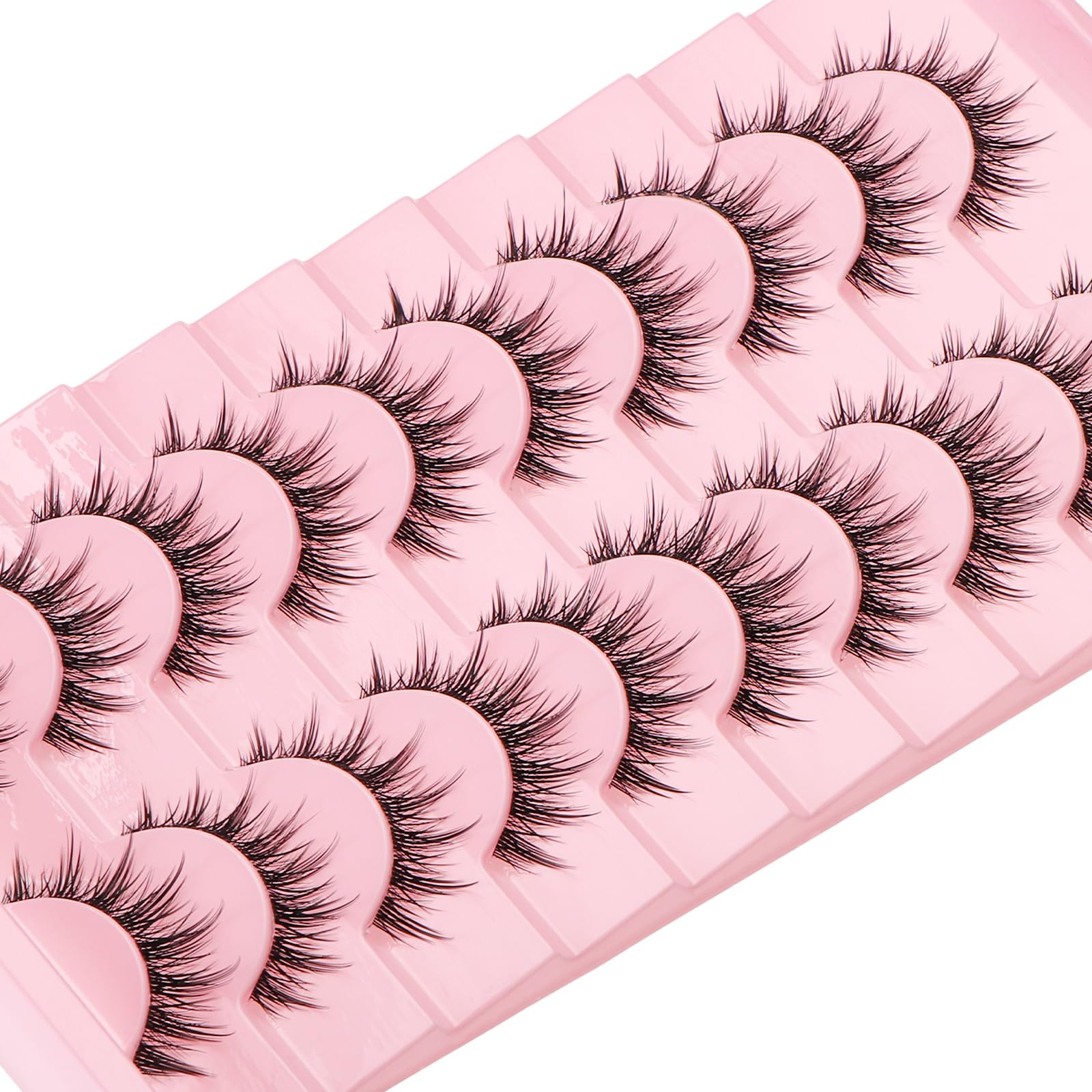 outopen Manga Lashes 10 Pairs – Natural Look, Clear Band, Anime Style Cosplay Lashes