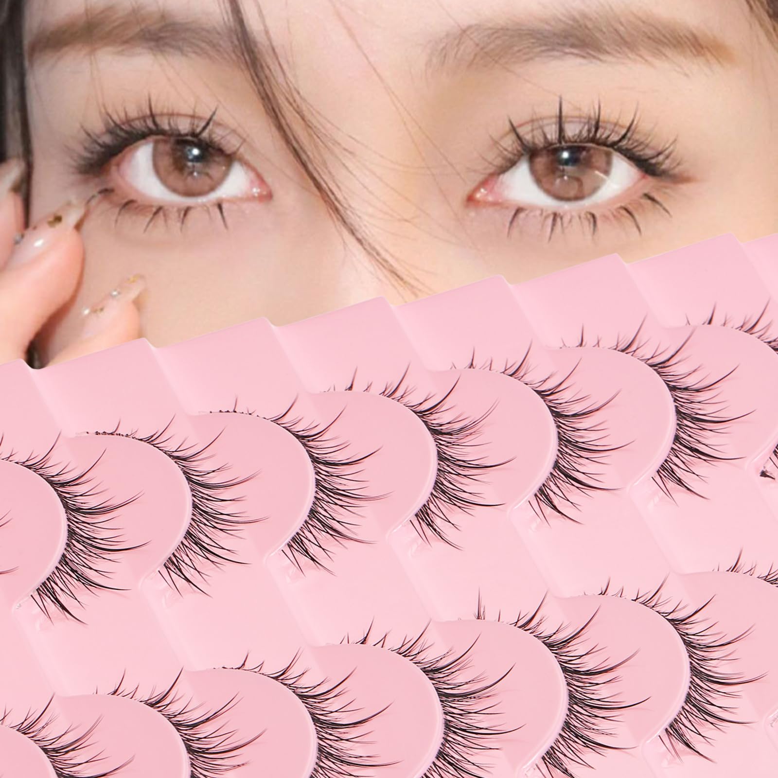 Outopen Manga Lashes - Natural Look Wispy Spiky Anime Lashes with Clear Band for Cosplay