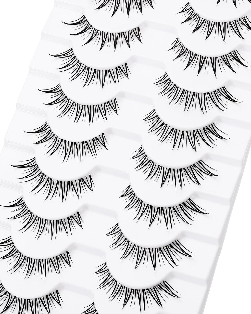 outopen 10 Pairs Fox Eye Manga Lashes – Natural Look, Clear Band, Asian Doll Style