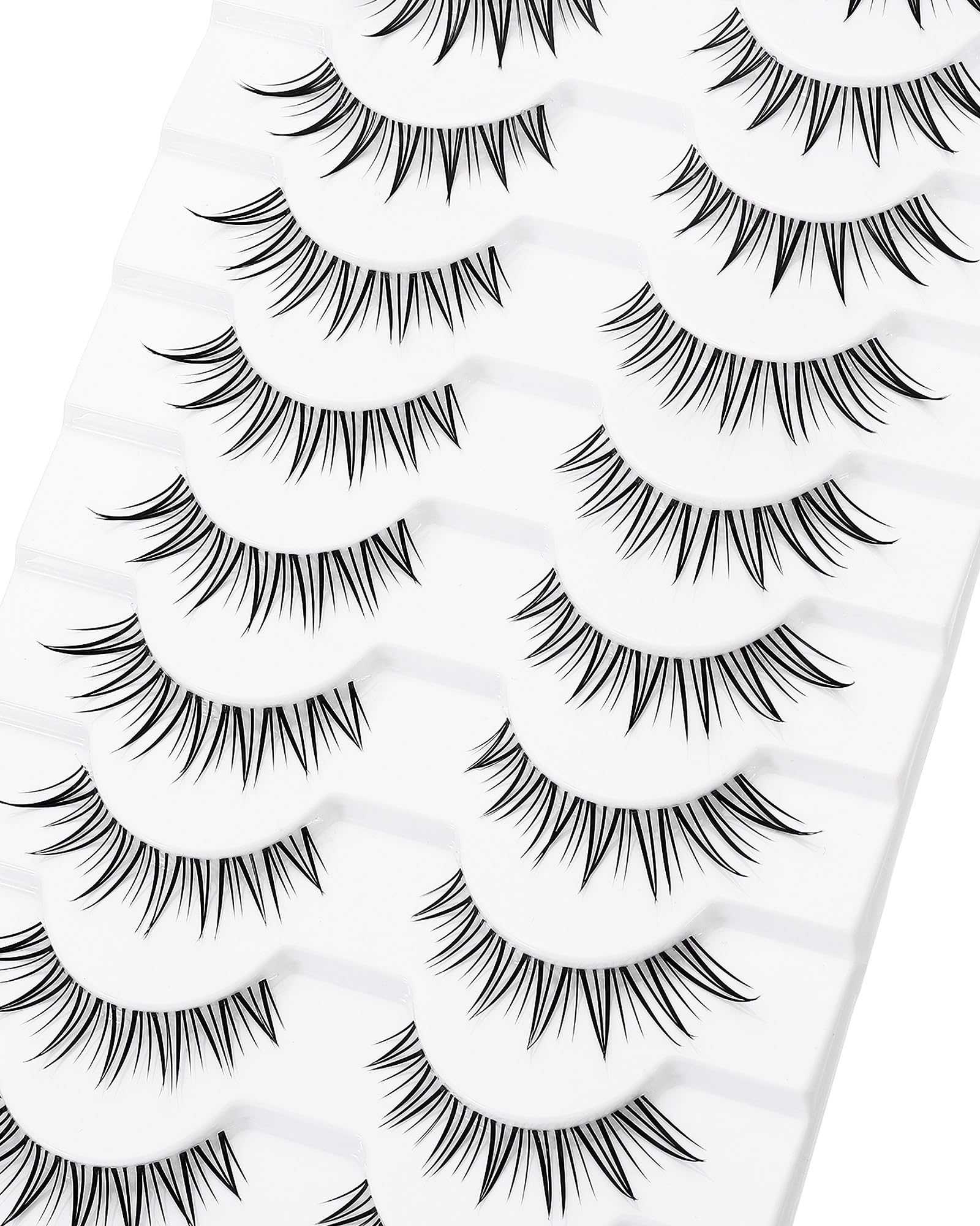 outopen 10 Pairs Fox Eye Manga Lashes – Natural Look, Clear Band, Asian Doll Style