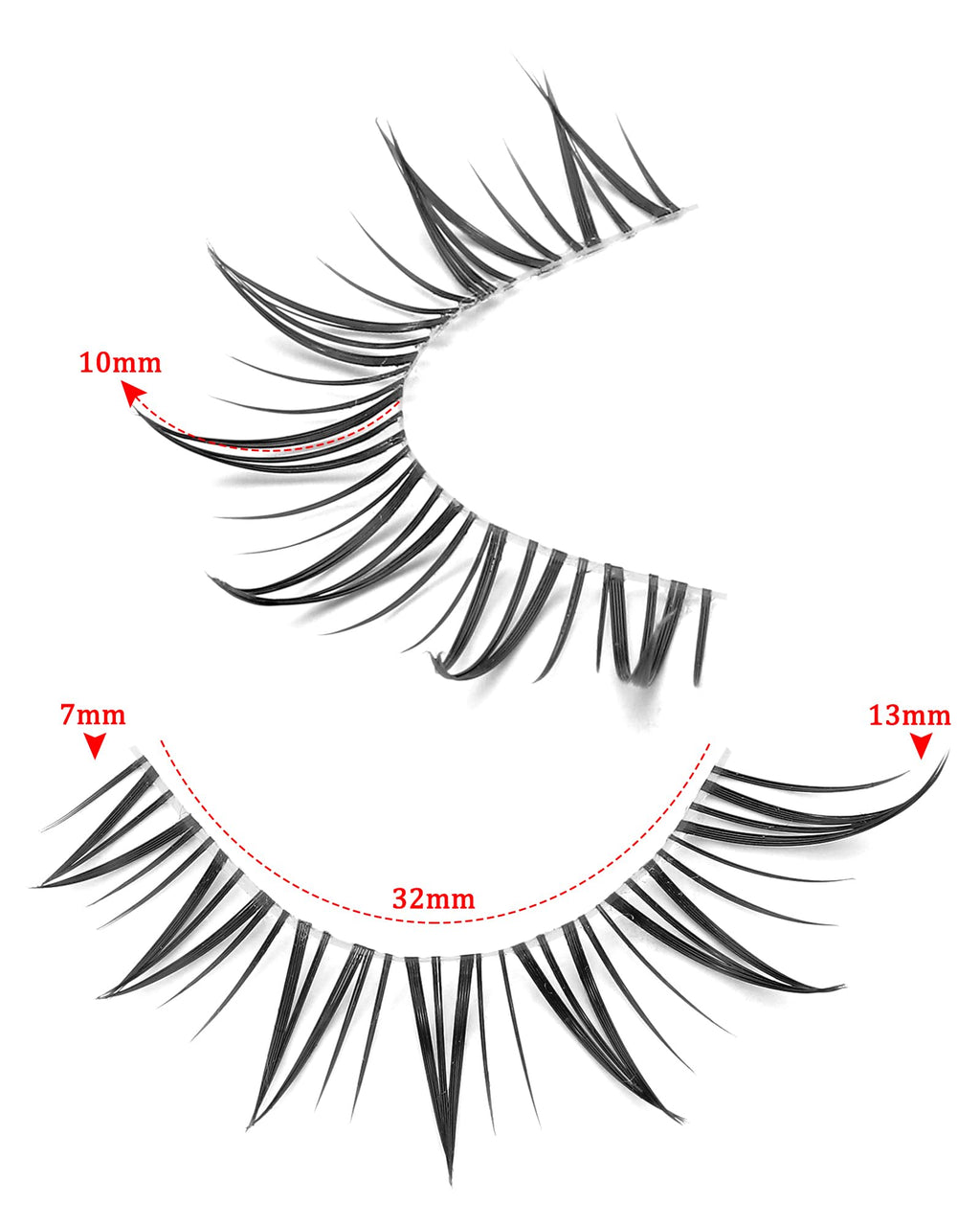 outopen 10 Pairs Fox Eye Manga Lashes – Natural Look, Clear Band, Asian Doll Style