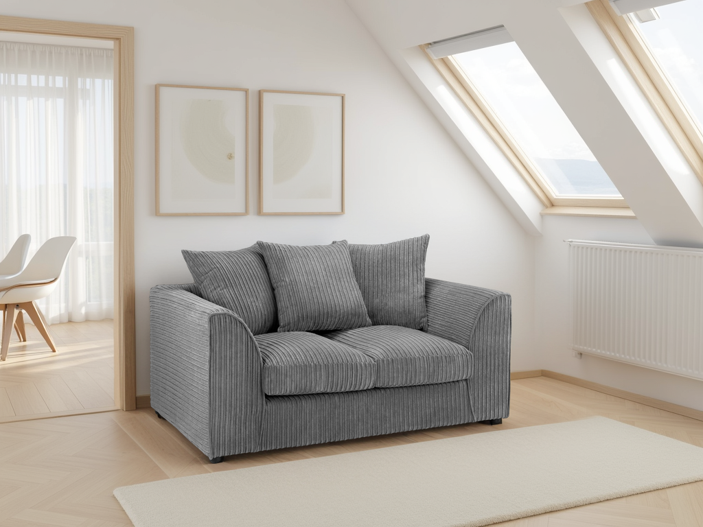 Harley Jumbo Grey 2-Seater Sofa: Plush Fabric, Foam-filled, Solid Wood Frame