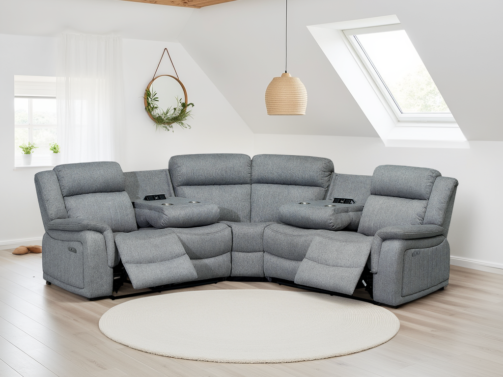 Linden Luxe Grey Electric Recliner Large Corner Sofa Plush Fabric