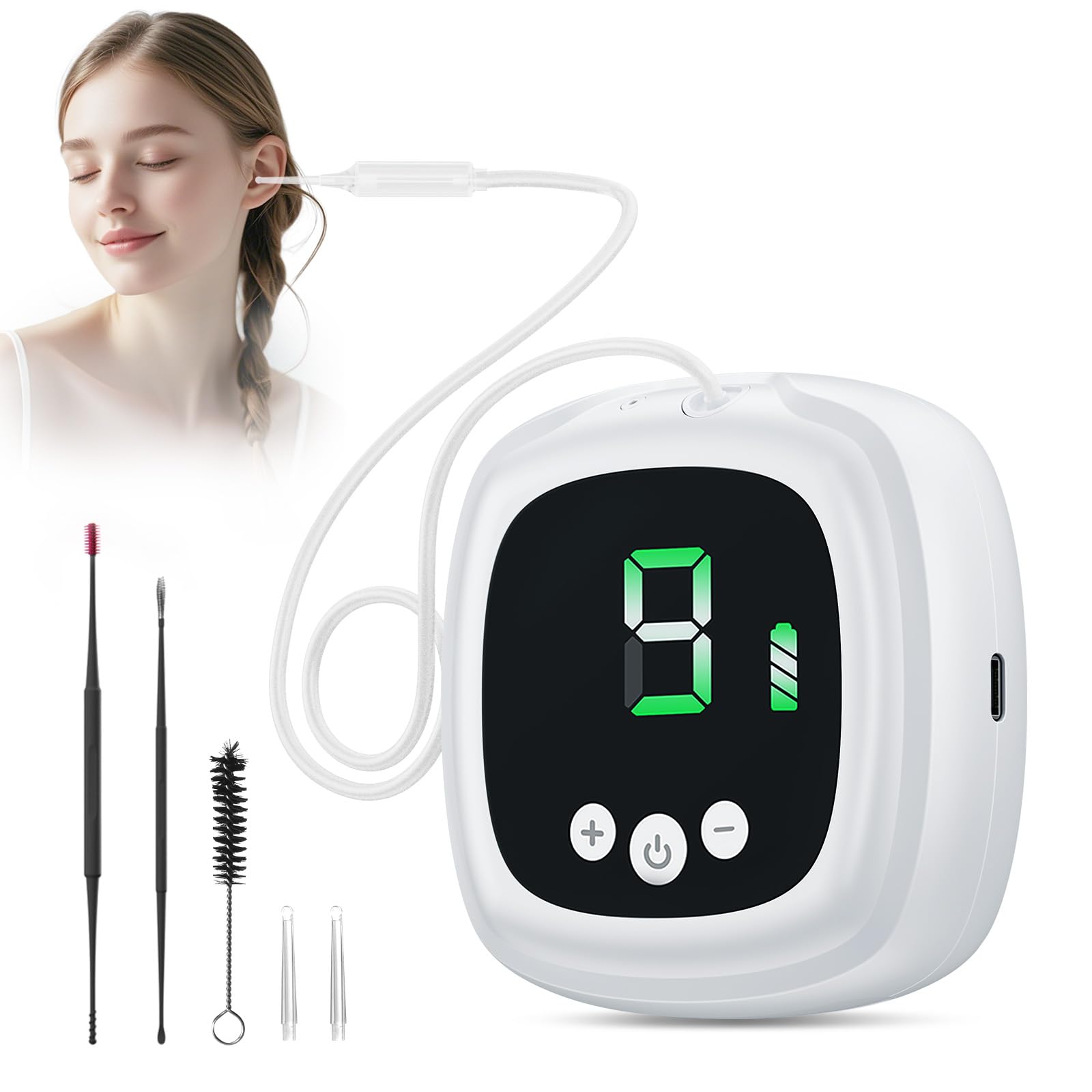 Outstart Ear Wax Vacuum Removal Kit — 9-Level Suction, Reusable Ear Cleaner (White)