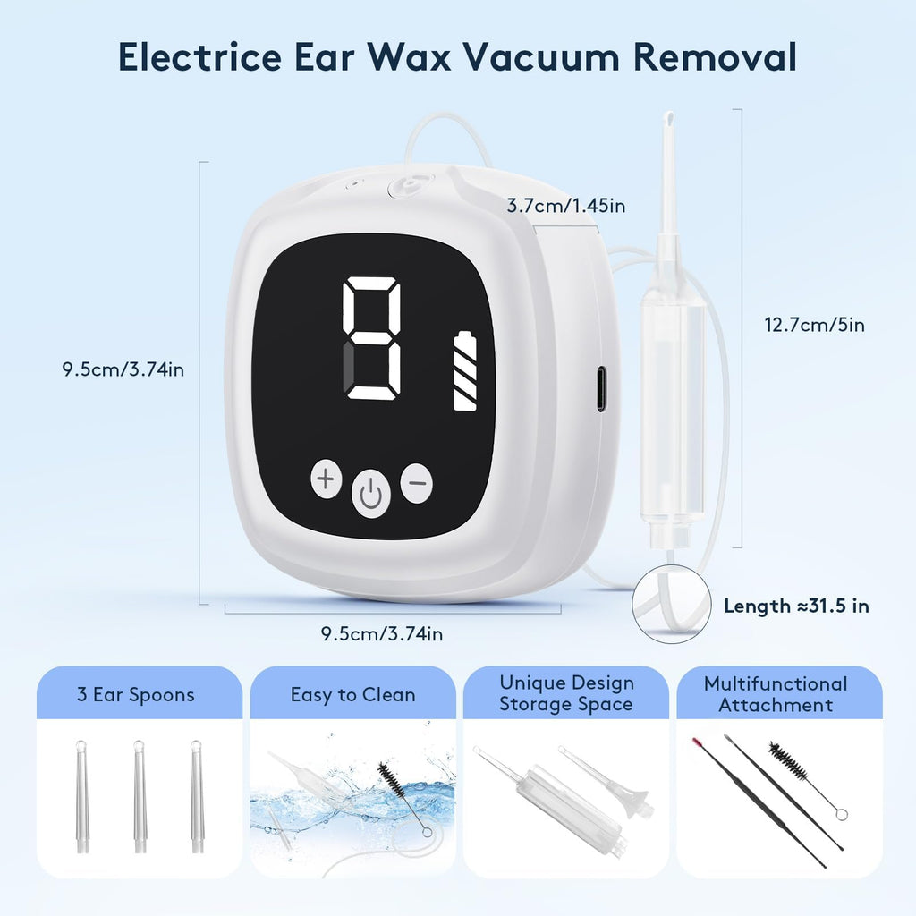 Outstart Ear Wax Vacuum Removal Kit — 9-Level Suction, Reusable Ear Cleaner (White)