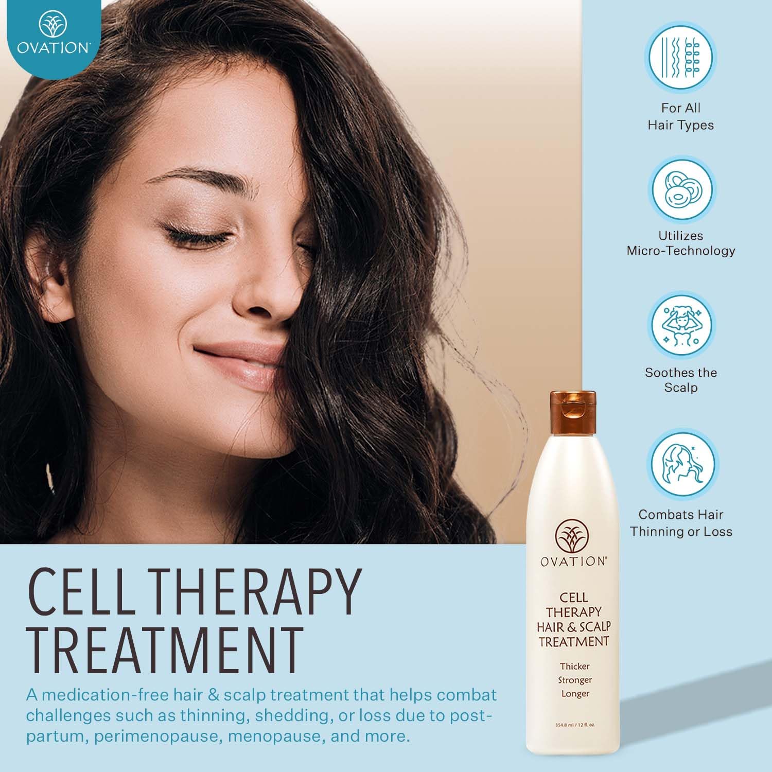 Ovation Hair Cell Therapy – Growth & Scalp Treatment for All Hair Types | No Minoxidil, Sulfates, or Parabens (6 oz)