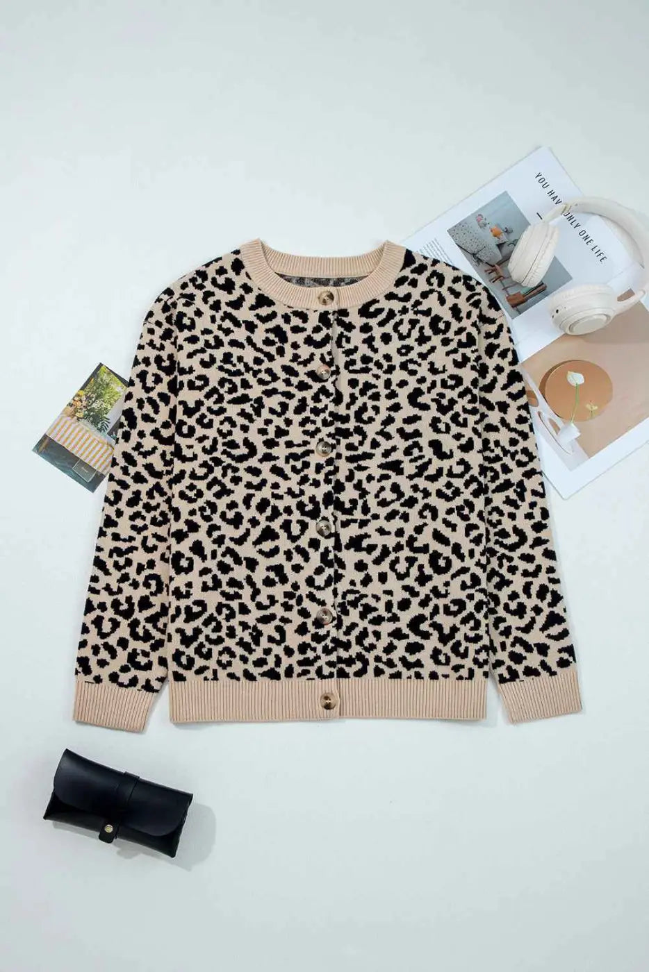 Oversized Chunky Knit Leopard Cardigan Women UK