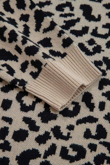 Oversized Chunky Knit Leopard Cardigan Women UK