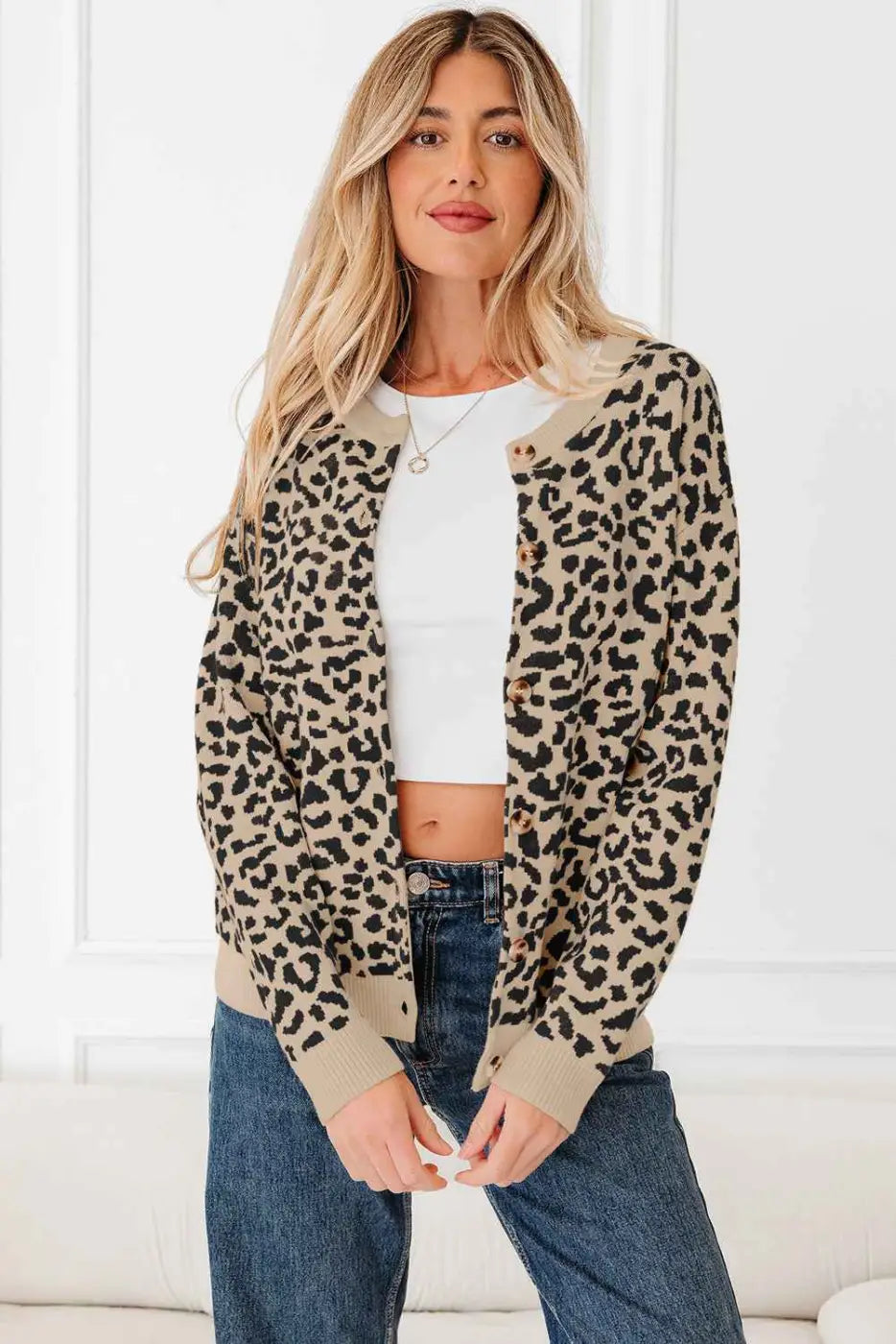 Oversized Chunky Knit Leopard Cardigan Women UK