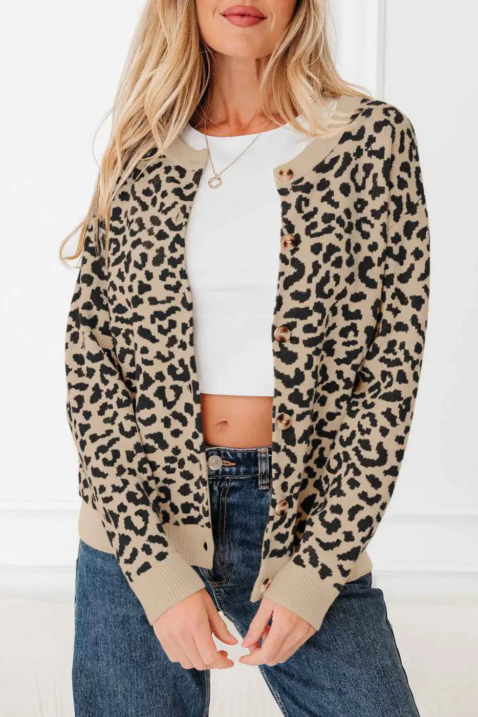 Oversized Chunky Knit Leopard Cardigan Women UK