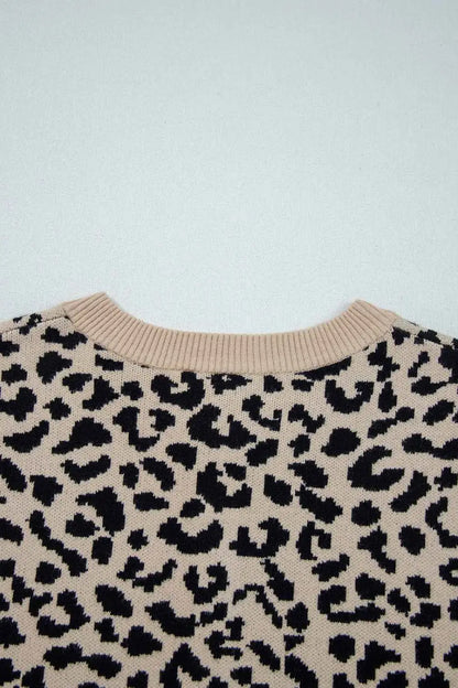 Oversized Chunky Knit Leopard Cardigan Women UK