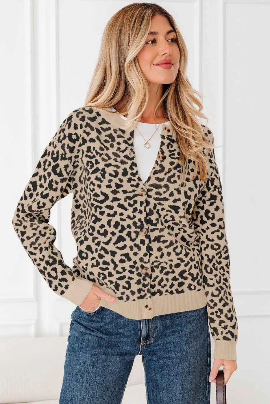 Oversized Chunky Knit Leopard Cardigan Women UK
