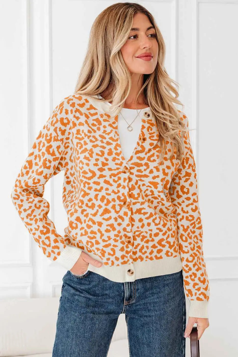 Oversized Chunky Knit Leopard Cardigan Women UK