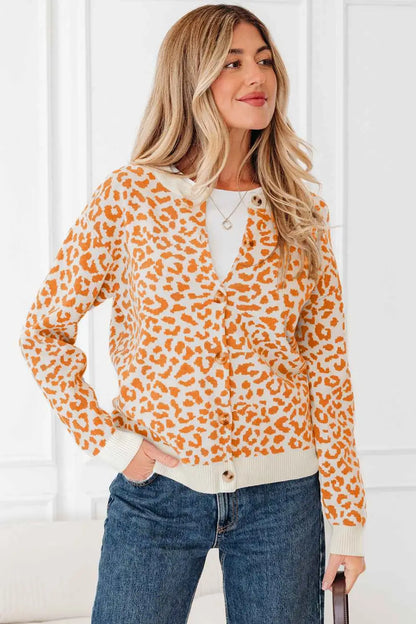 Oversized Chunky Knit Leopard Cardigan Women UK