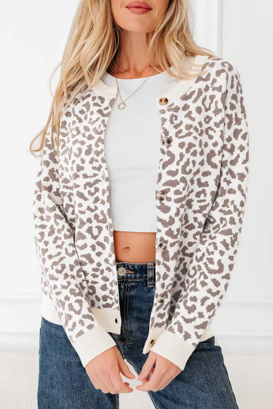 Oversized Chunky Knit Leopard Cardigan Women UK
