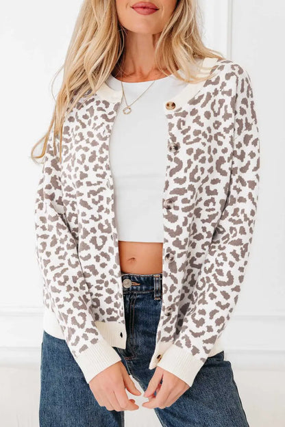 Oversized Chunky Knit Leopard Cardigan Women UK