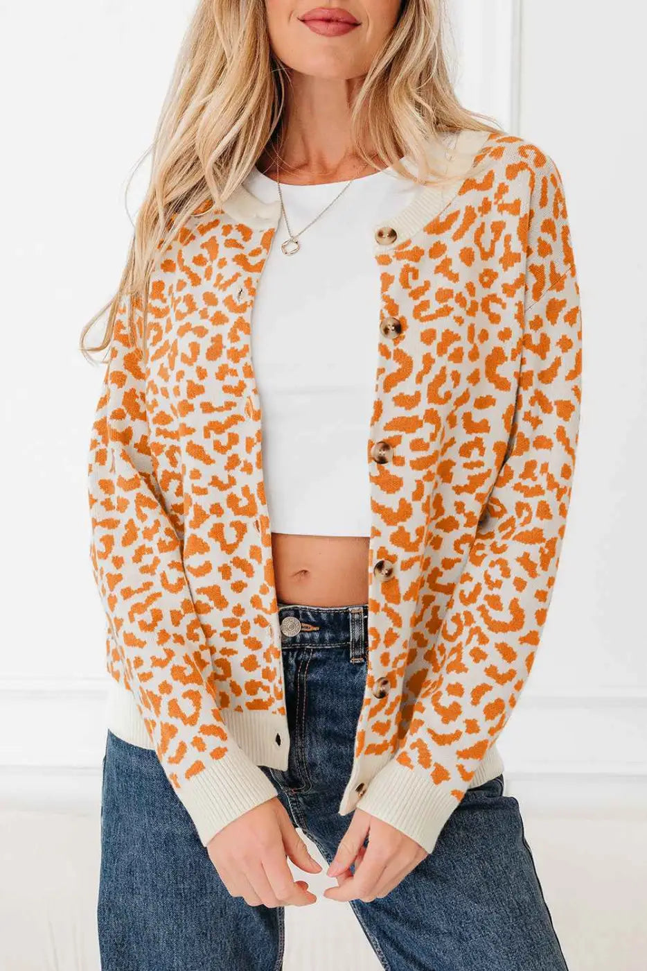 Oversized Chunky Knit Leopard Cardigan Women UK